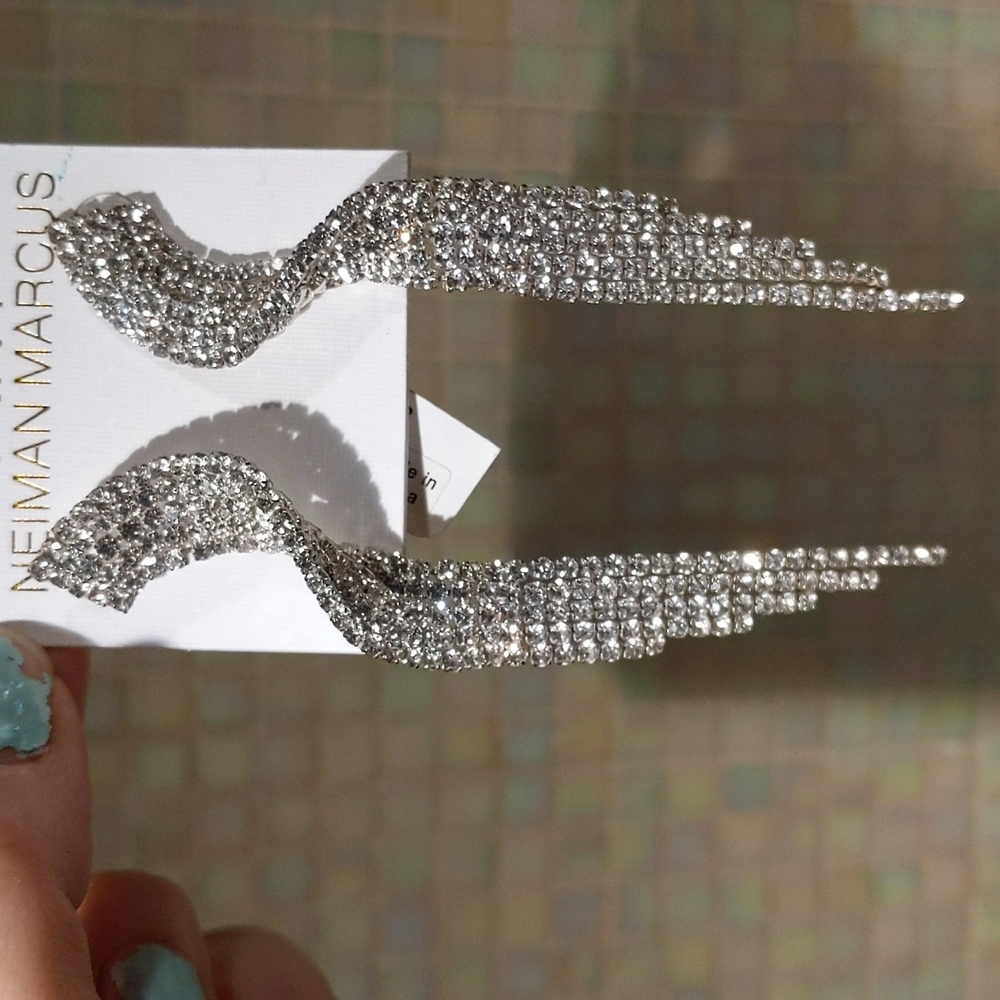 Two Pairs Rhinestone Earrings by Neiman Marcus